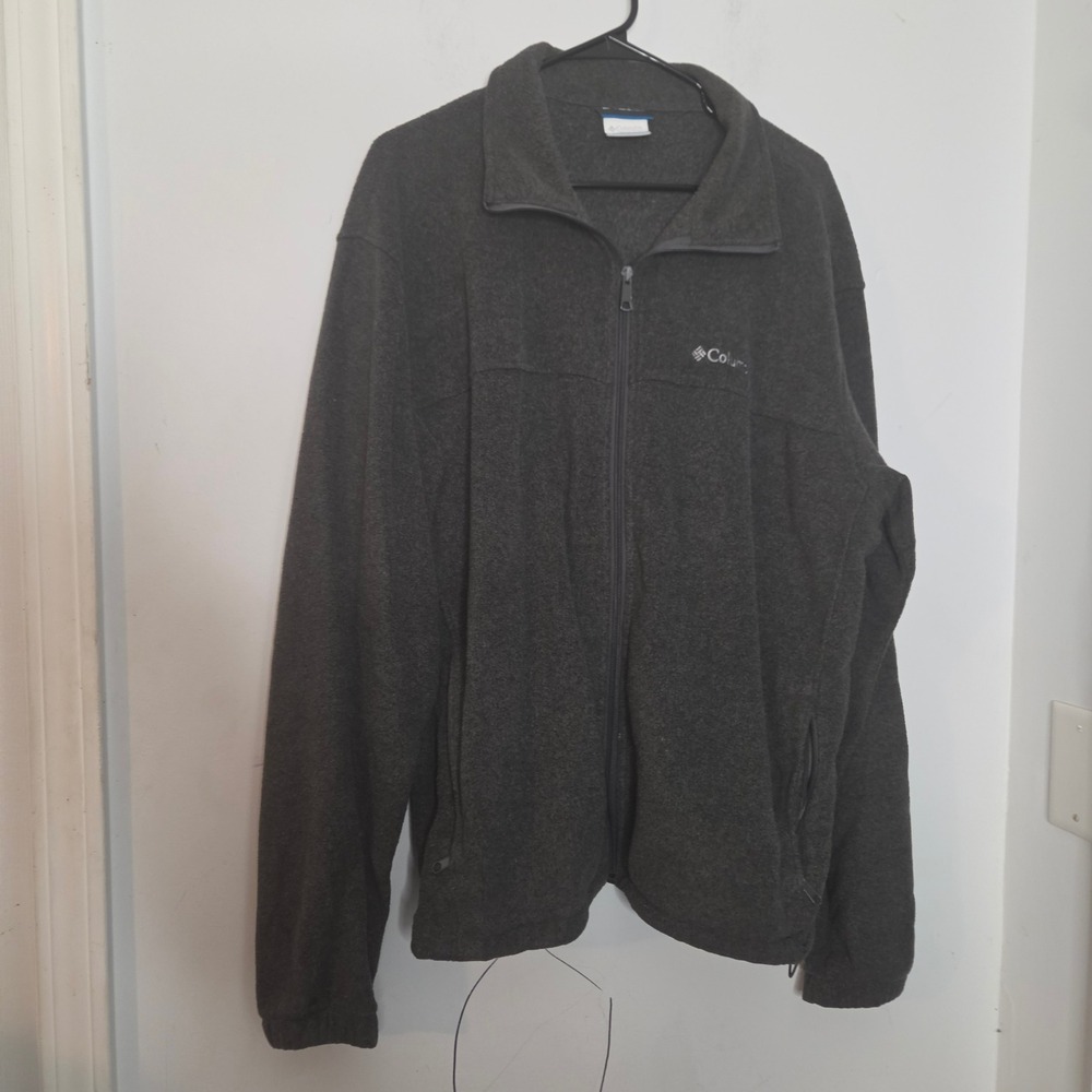 Columbia Mens XL Full Zip Fleece Jacket Charcoal Gray Heather Outdoor Mock Neck